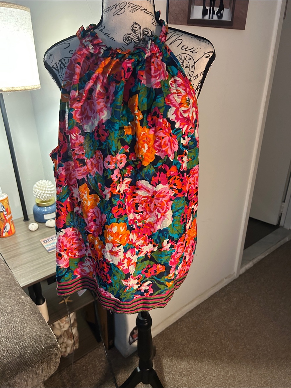 CeCe Floral Halter Top in Pink, Orange, Green, Blue